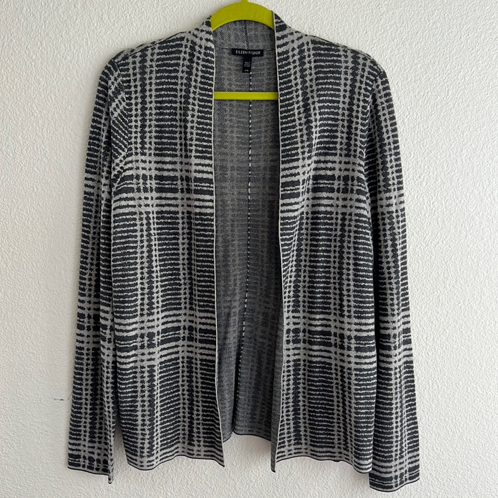 Eileen Fisher Striped Open Front Cardigan. Size Large